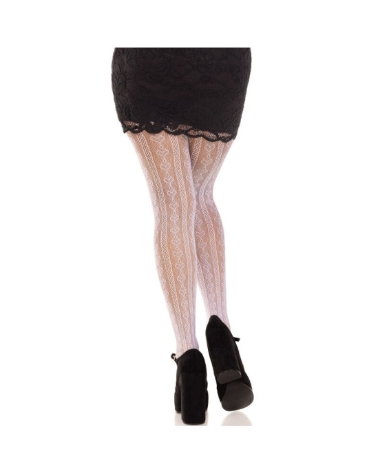 Leg Avenue Hosiery LEG AVENUE - STOCKINGS WITH OPENINGS HEART & BOWS WHITE