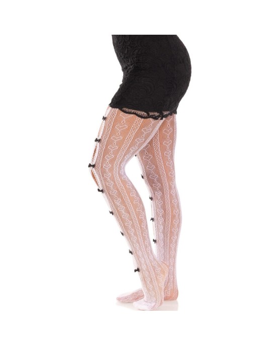 Leg Avenue Hosiery LEG AVENUE - ЧУЛКИ С ОТВЕРСТИЯМИ СЕРДЦЕ И БАНТЫ БЕЛЫЕ