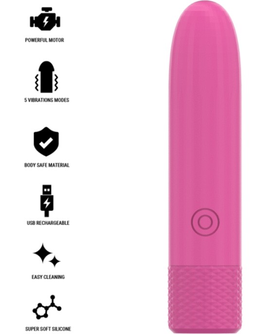 Intense Fun INTENSE — SYMONE USB UZLĀDĒJAMS VIBRĒJOŠS BULLET 8 VIBRATIONS PINK 10 x 2,2 CM