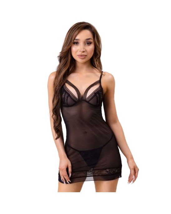 Livco Corsetti Sets LIVCO CORSETTI FASHION — TIANA LC 20208 CHEMISE + THONG BLACK S/M