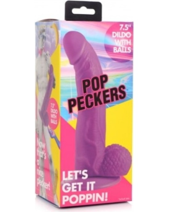 Xr - Pop Peckers REĀLISTS DILDO AR sēkliniekiem 19 CM PURPURA