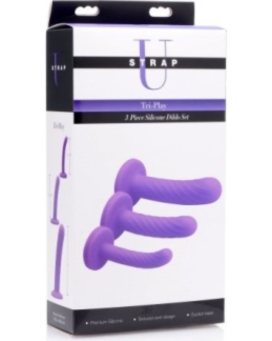 Xr - Strap U KOMPLEKTS X 3 LILAC SILIKONA DILDOS TRI-PLAY IEKĀRTIEM