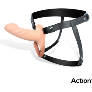 Action Strap-On with Hollow Dildo Premium Silicone Size S Flesh