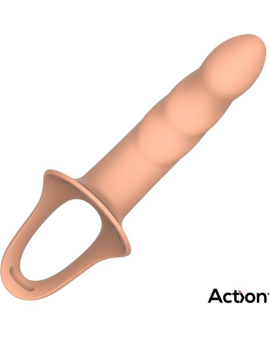 Action Strap-On with Hollow Dildo Premium Silicone Size S Flesh