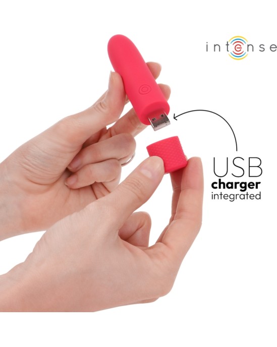 Intense Fun INTENSE — SYMONE USB UZLĀDĒJAMS VIBRĒJOŠS BULLET 8 VIBRATIONS RED 10 x 2,2 CM