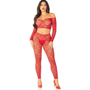 Leg Avenue Bodystockings LEG AVENUE - CROP TOP + STOCKINGS RED ONE SIZE