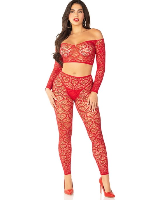 Leg Avenue Bodystockings LEG AVENUE - CROP TOP + ZEĶES SARKANAS VIENS IZMĒRS