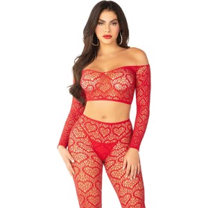 Leg Avenue Bodystockings LEG AVENUE - CROP TOP + STOCKINGS RED ONE SIZE