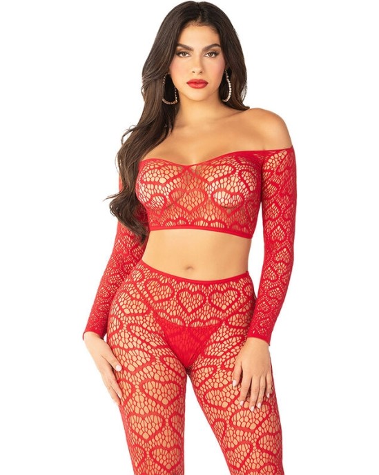 Leg Avenue Bodystockings LEG AVENUE - CROP TOP + STOCKINGS RED ONE SIZE