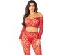 Leg Avenue Bodystockings LEG AVENUE - CROP TOP + STOCKINGS RED ONE SIZE