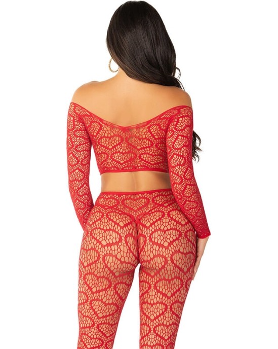 Leg Avenue Bodystockings LEG AVENUE - CROP TOP + STOCKINGS RED ONE SIZE