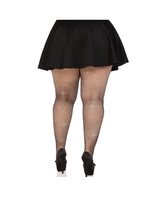 Leg Avenue Hosiery LEG AVENUE - CRYSTALIZED MESH STOCKINGS BLACK PLUS SIZE