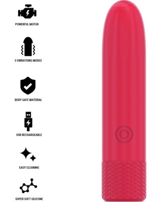 Intense Fun INTENSE — SYMONE USB UZLĀDĒJAMS VIBRĒJOŠS BULLET 8 VIBRATIONS RED 10 x 2,2 CM