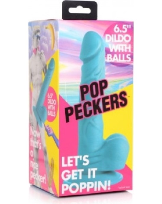 Xr - Pop Peckers REĀLISTS DILDO AR sēkliniekiem 16'5 CM ZILS