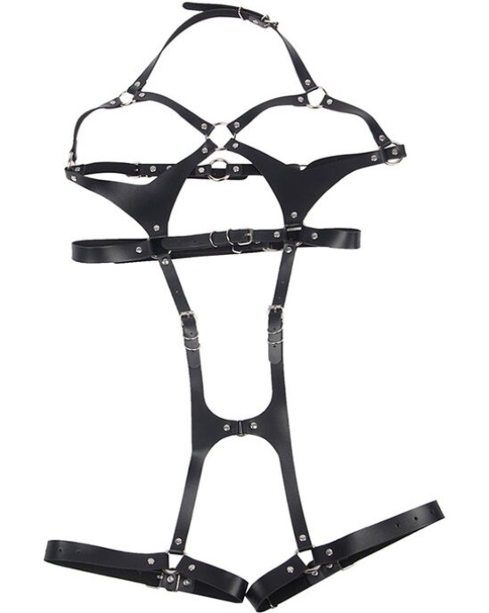 Subblime Fetish SUBBLIME - FULL BODY HARNESS WITH LEATHER BUCKLES BLACK ONE SIZE