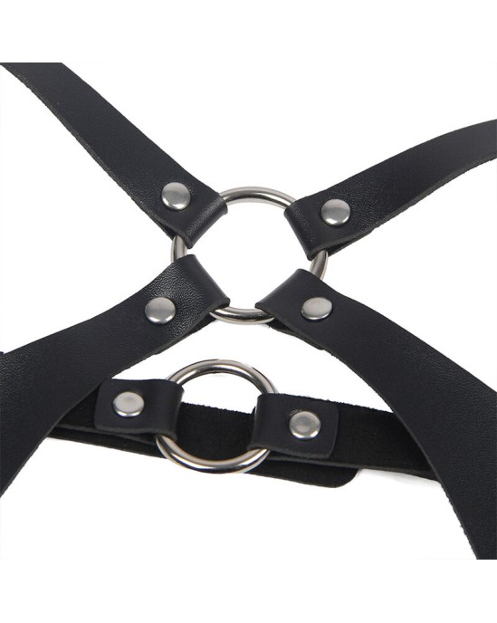 Subblime Fetish SUBBLIME - FULL BODY HARNESS WITH LEATHER BUCKLES BLACK ONE SIZE