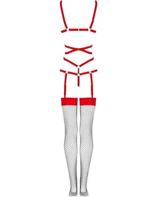 Livco Corsetti Sets LIVCO CORSETTI FASHION - THIARA LC 20213 SET BODY + STOCKINGS RED S/M