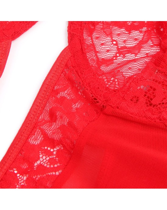 Subblime Teddies SUBBLIME - TEDDY AR prievīšu AR MEŽĢĪŅU DETAĻU UN SLOKSNĒM SARKANĀM S/M