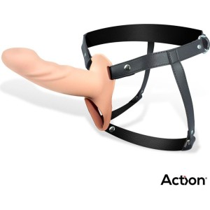 Action Strap-On with Hollow Dildo Premium Silicone Size L Flesh