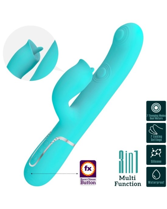 Pretty Love Flirtation PRETTY LOVE - RABBIT VIBRATOR WITH LICKING AQUA GREEN