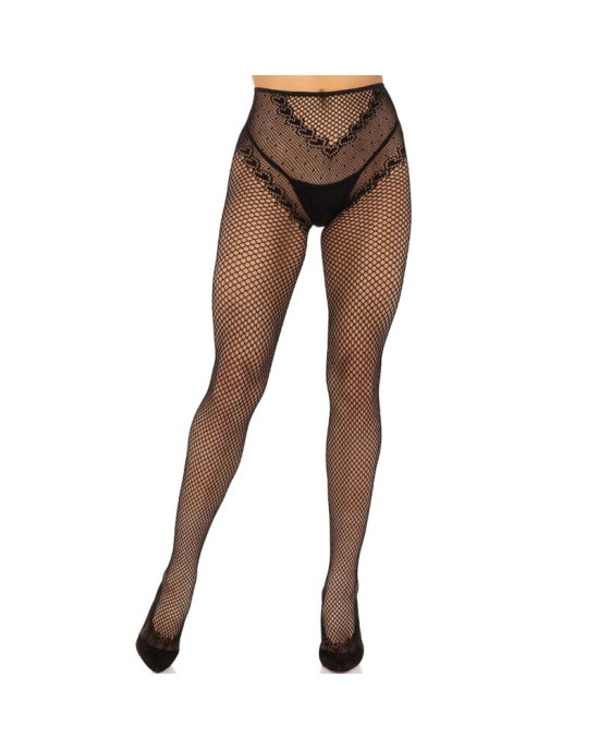 Leg Avenue Hosiery LEG AVENUE - CROTCHLESS FISHNET STOCKINGS BLACK