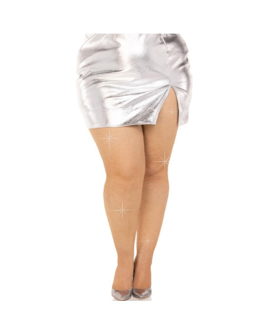 Leg Avenue Hosiery LEG AVENUE - ЧУЛКИ С КРИСТАЛИЗОВАННОЙ СЕТКОЙ CARAMEL PLUS SIZE