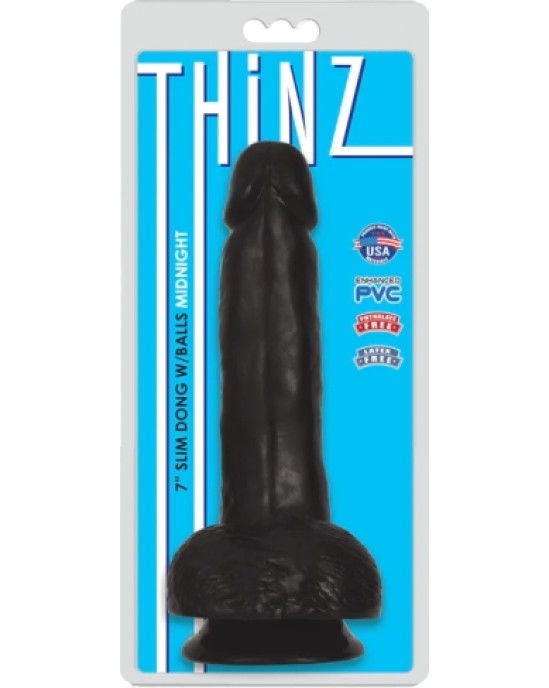 Xr - Thinz PLĀNS DILDO AR PLĀNĪTĀM sēkliniekiem, MELNS 17'80 CM