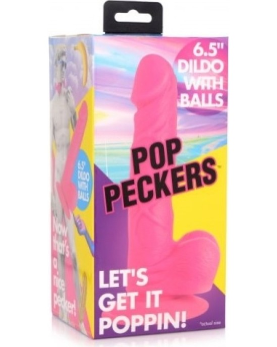 Xr - Pop Peckers REĀLISTS DILDO AR sēkliniekiem 16'5 CM ROZĀ