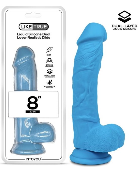 Liketrue Realistic Dildo Liquid Silicone Dual Layer 8 Blue