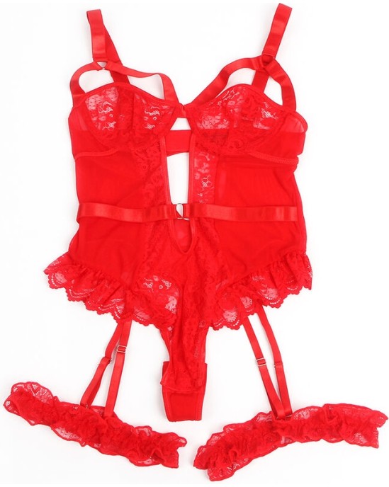 Subblime Teddies SUBBLIME - TEDDY AR prievīšu AR MEŽĢĪŅU DETAĻU UN SLOKSNĒM SARKANA L/XL