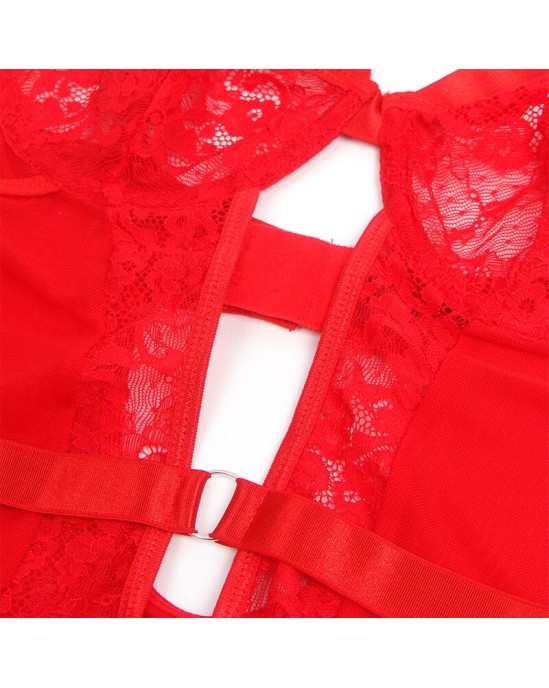 Subblime Teddies SUBBLIME - TEDDY AR prievīšu AR MEŽĢĪŅU DETAĻU UN SLOKSNĒM SARKANA L/XL