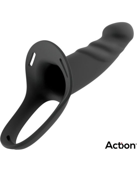 Action Strap-On with Hollow Dildo Premium Silicone Size S Black