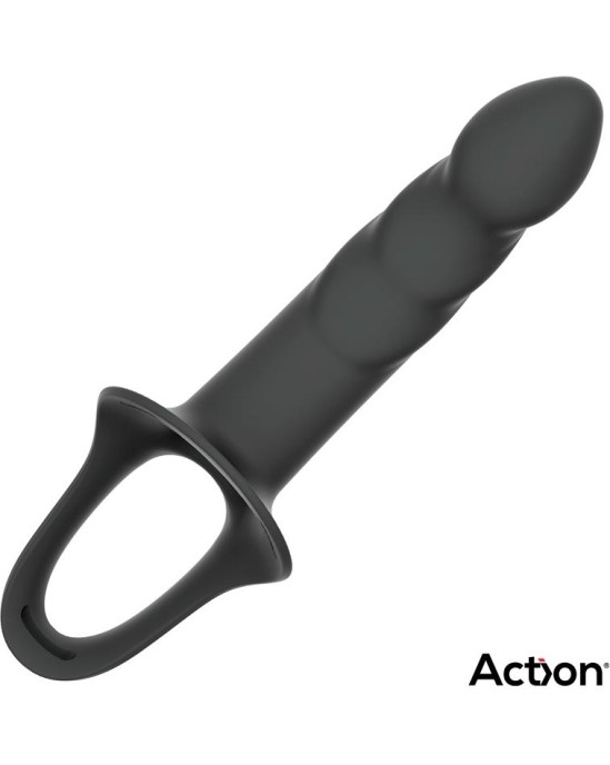 Action Strap-On ar Hollow Dildo Premium Silikona izmērs S Black