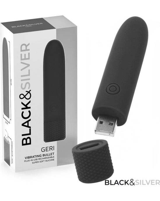 Black&Amp;Silver BLACK & SILVER — GERI USB UZLĀDĒJAMA VIBRĒJOŠA BULLET 8 VIBRATIONS BLACK 10 X 2,2 CM