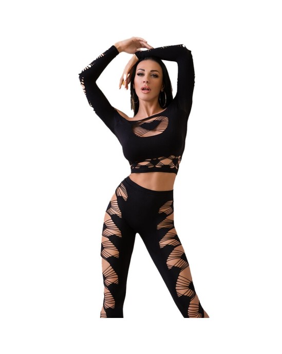 Chilirose Sets CHILIROSE - CR 4436 TOP & LEGGINS BLACK S/L