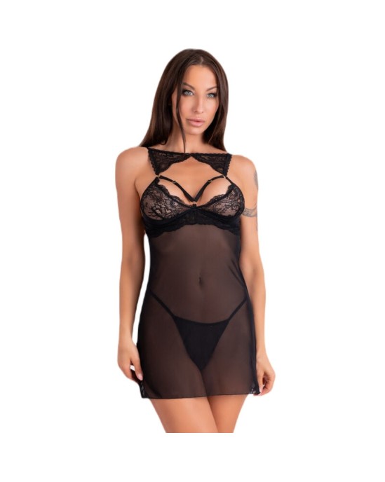 Livco Corsetti Sets LIVCO CORSETTI FASHION - KROLINA LC 90734 СОРОЧКА + СТРИНГИ ЧЕРНЫЕ S/M