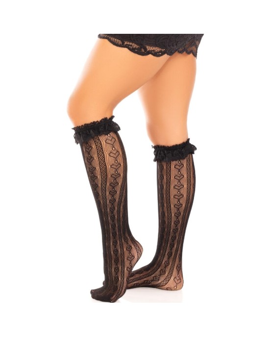 Leg Avenue Hosiery LEG AVENUE - MELNAS ZEĶES LĪDZ CEĻIEM AR volāniem