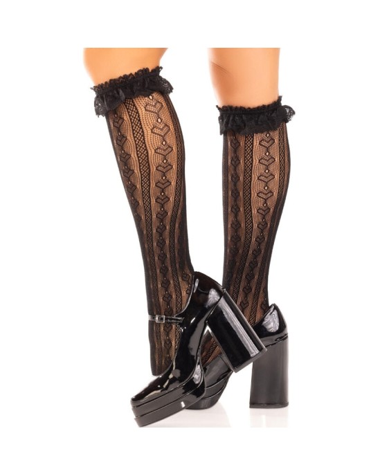 Leg Avenue Hosiery LEG AVENUE - MELNAS ZEĶES LĪDZ CEĻIEM AR volāniem