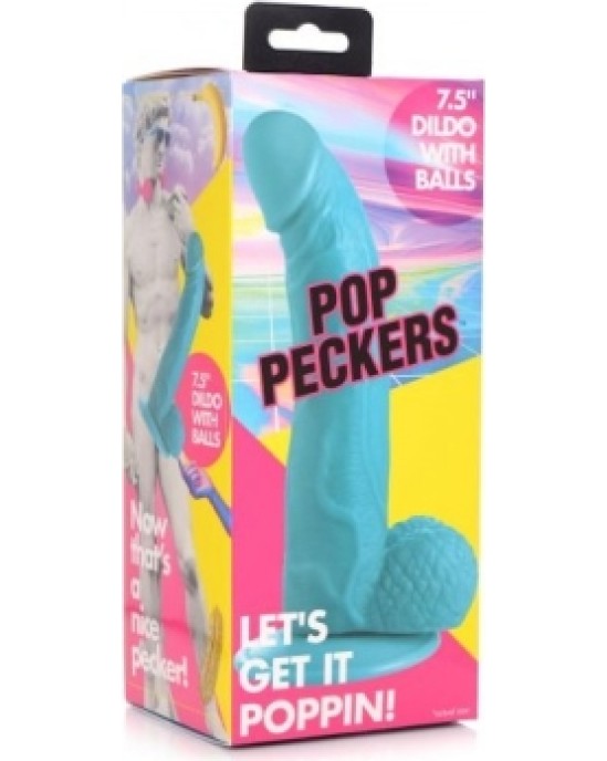 Xr - Pop Peckers REĀLISTS DILDO AR sēkliniekiem 19 CM ZILS