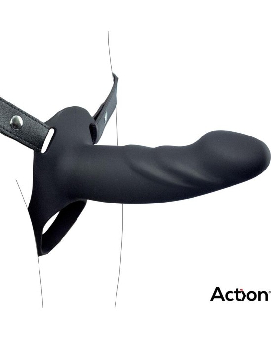 Action Strap-On with Hollow Dildo Premium Silicone Size L Black