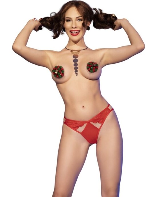 Chilirose Sets CHILIROSE — CR 4839 ZIEMASSVĒTKU KOMPLEKTS KUNŠU PĀRVALDZĪGI + BIKSES SARKANAS S/M