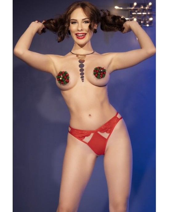 Chilirose Sets CHILIROSE — CR 4839 ZIEMASSVĒTKU KOMPLEKTS KUNŠU PĀRVALDZĪGI + BIKSES SARKANAS S/M