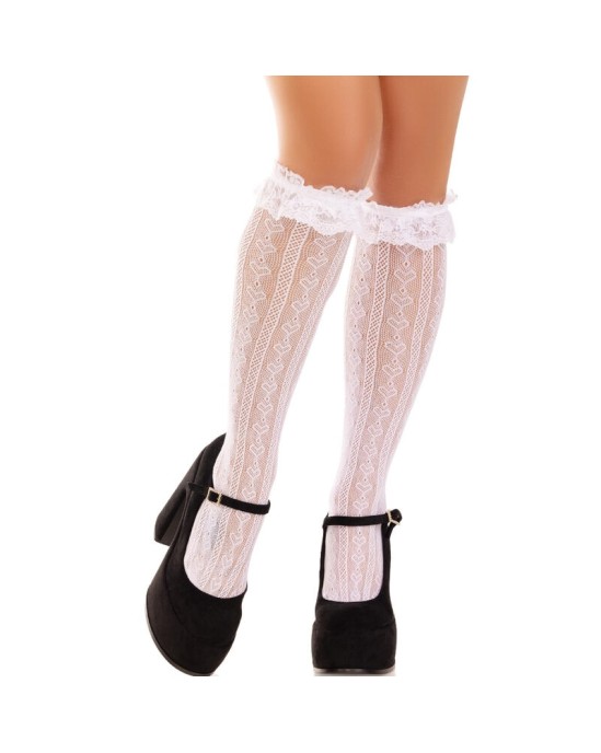 Leg Avenue Hosiery LEG AVENUE - ZEĶES LĪDZ CEĻIEM AR RUFFLES BALTAS