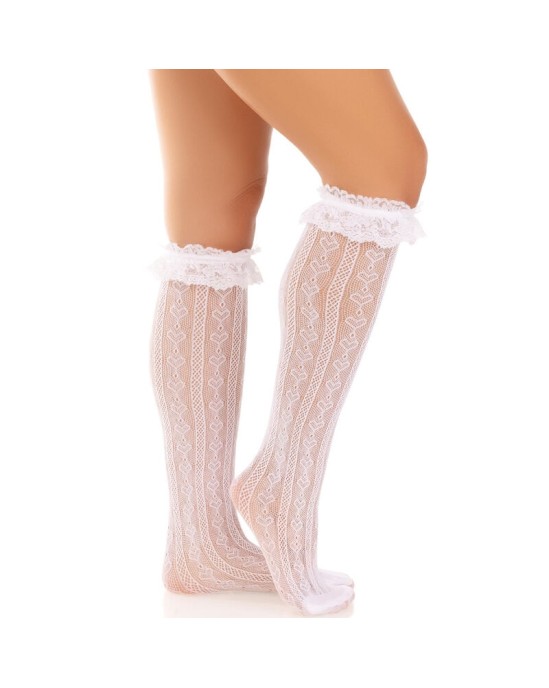 Leg Avenue Hosiery LEG AVENUE - ZEĶES LĪDZ CEĻIEM AR RUFFLES BALTAS