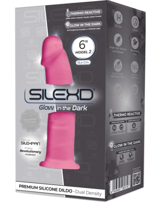 Silexd SILIKONA DILDO MODELIS 2 6 PHOSFORESCENTI ROZĀ