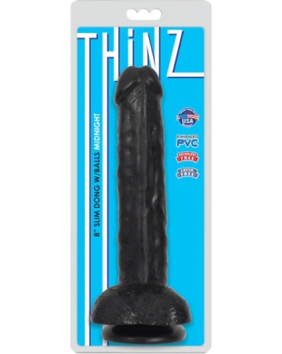 Xr - Thinz PLĀNS DILDO AR PLĀNĪTĀM sēkliniekiem, MELNS 20'30 CM