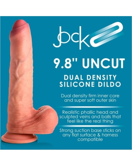 Xr - Jock DILDO PENIS AR sēkliniekiem DUBULTA BLĪVUMA NEGROZĪTA MĪKSTUMA 25 CM