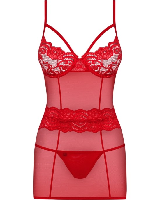 Obsessive 829-CHE CHEMISE AND THONG RED - 44 XXL