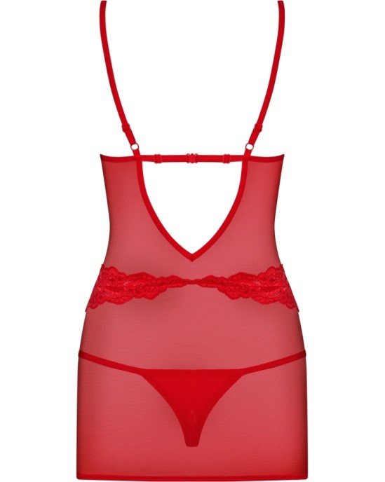 Obsessive 829-CHE CHEMISE AND THONG RED - 44 XXL