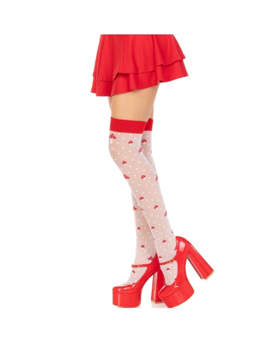 Leg Avenue Hosiery LEG AVENUE - MUSHROOM HIGH SOCKS RED/WHITE